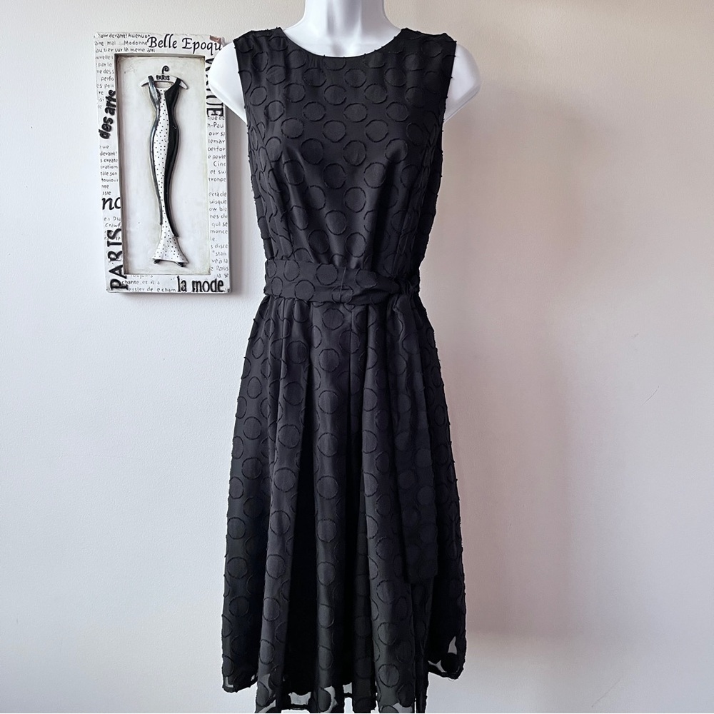 Tommy Hilfiger Polka Dot Black Sleeveless Belted Chiffon Dress Size 6